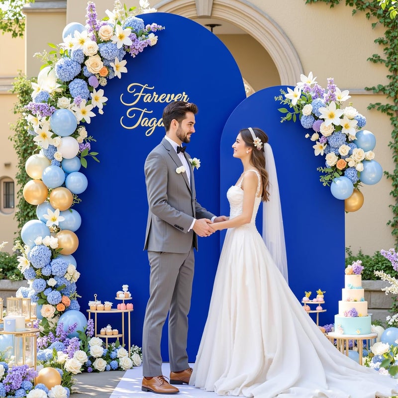 Suppromo Royal Blue Arch Cover 2 Set-7.2FT, 6FT Arch Backdrop Cover Spandex Fitted Birthday Party Arch Stand Covers Stretchy Backdrop for Baby Shower Bridal Shower Wedding Ceremony Banquet Photo Background - Image 4
